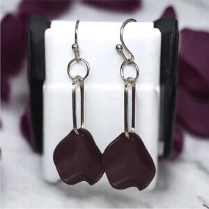 5 For $25💫Whimsigoth Black Plum Petal Silver Paperclip Dangles Earrings